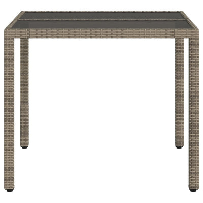 havebord med glastop 90x90x75 cm polyrattan grå