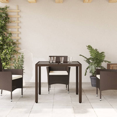 havebord med glastop 90x90x75 cm polyrattan brun