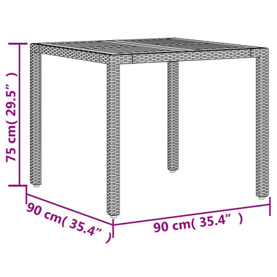 havebord med akacietop 90x90x75 cm polyrattan sort