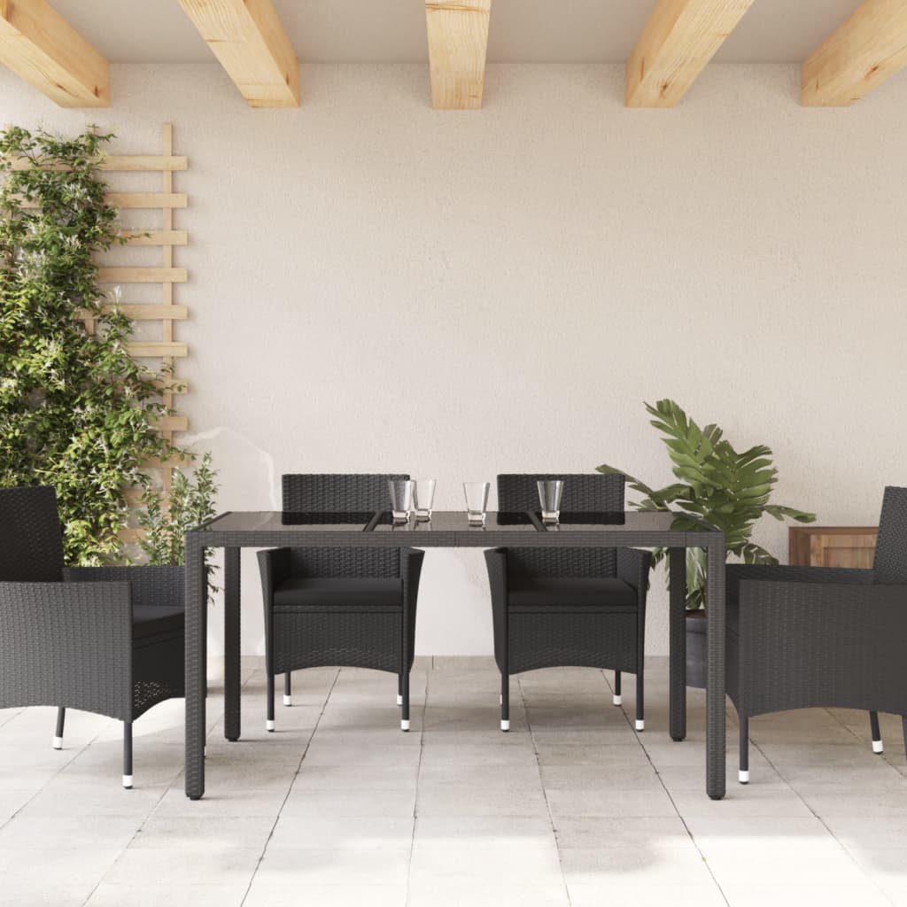 havebord med glastop 150x90x75 cm polyrattan sort