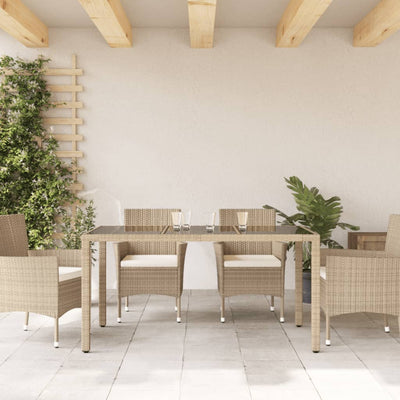 havebord med glastop 150x90x75 cm polyrattan beige