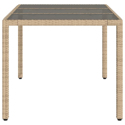 havebord med glastop 150x90x75 cm polyrattan beige