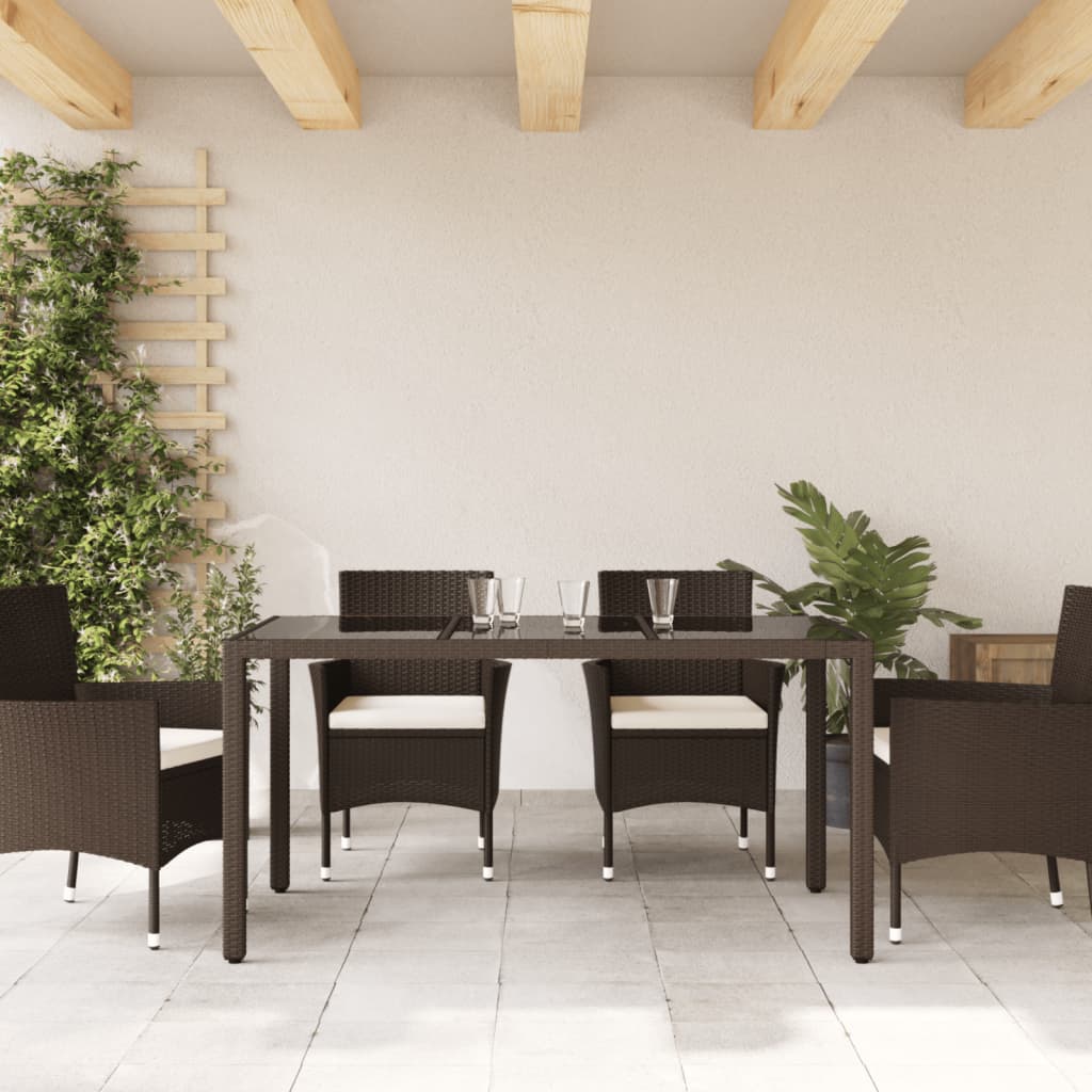 havebord med glastop 150x90x75 cm polyrattan brun