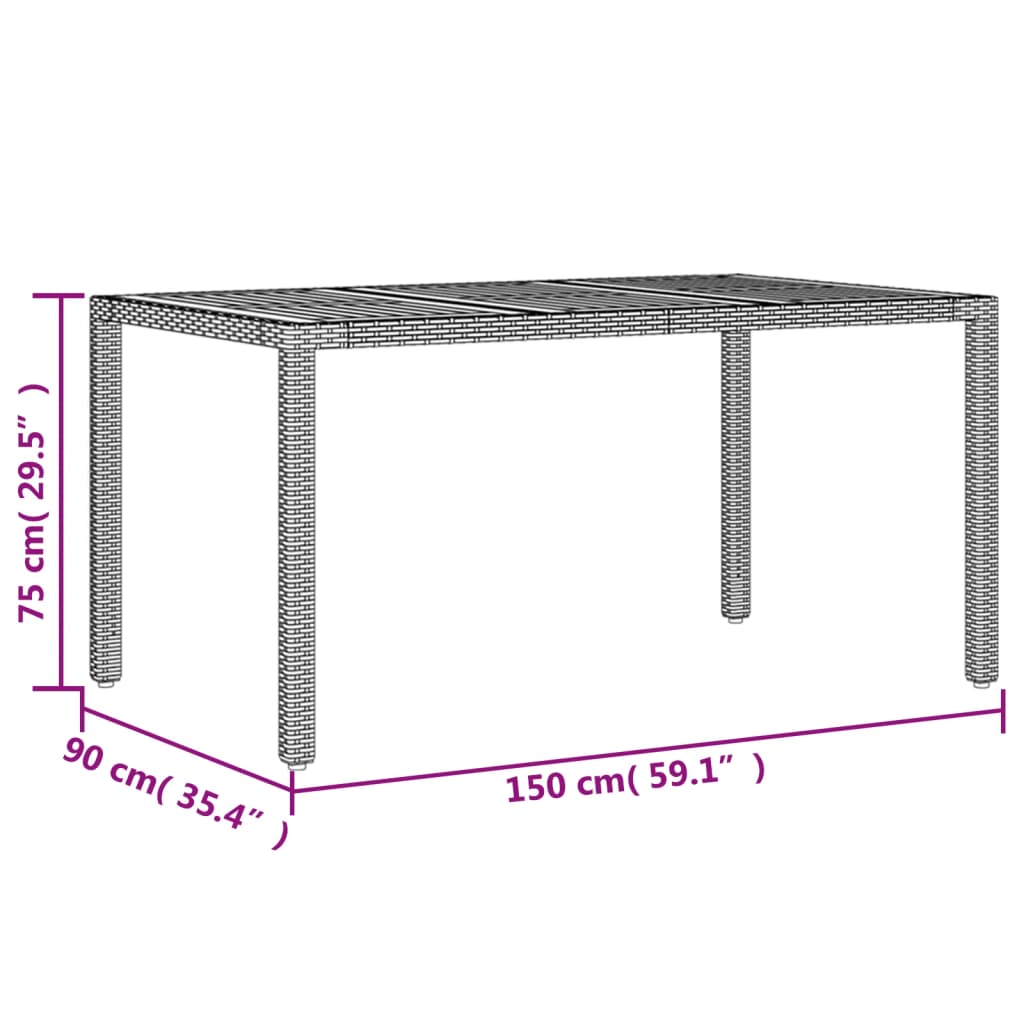 havebord med akacietop 150x90x75 cm polyrattan sort