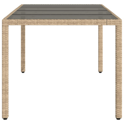 havebord med glastop 190x90x75 cm polyrattan beige