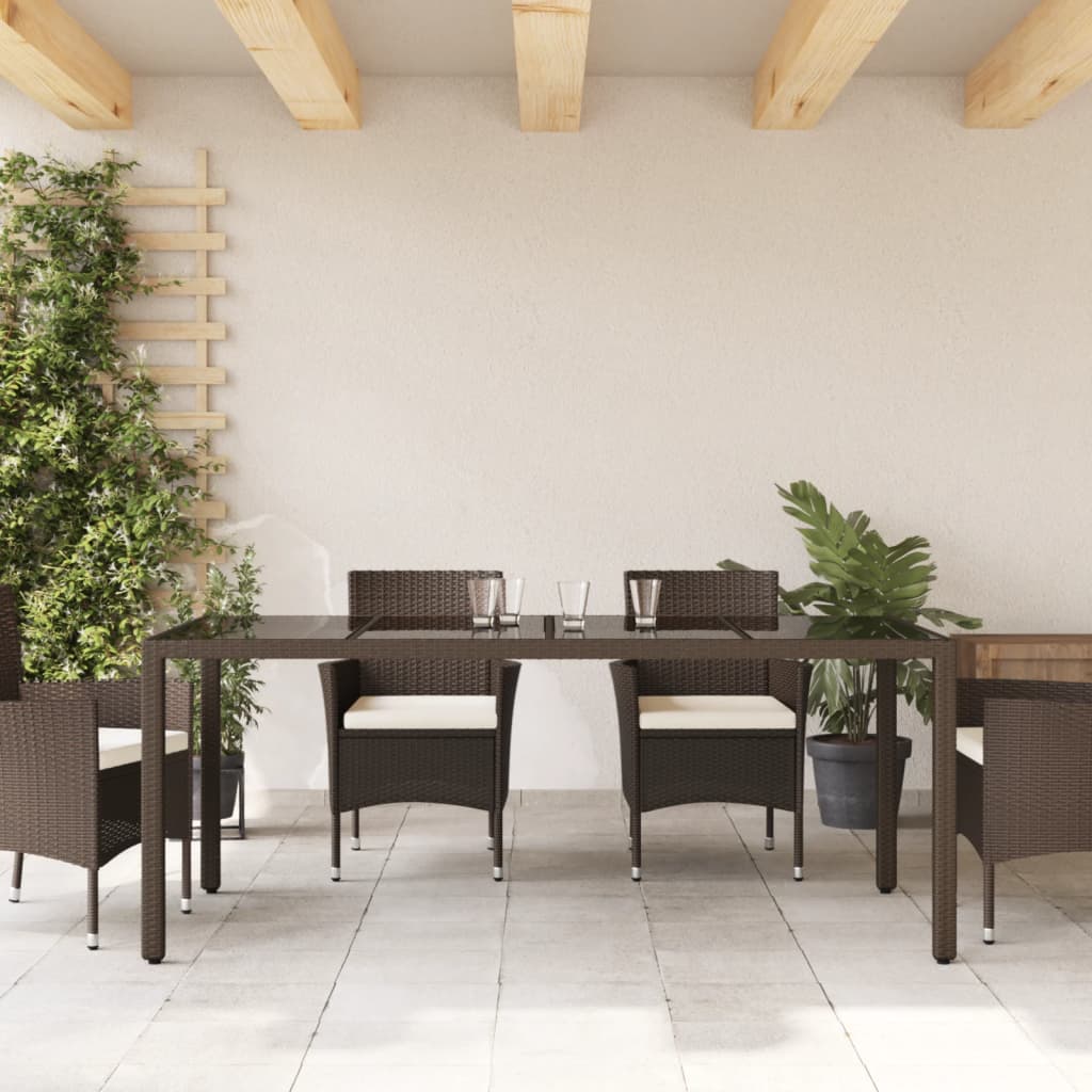 havebord med glastop 190x90x75 cm polyrattan brun