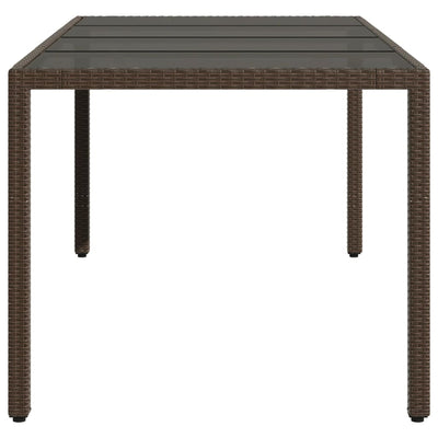 havebord med glastop 190x90x75 cm polyrattan brun