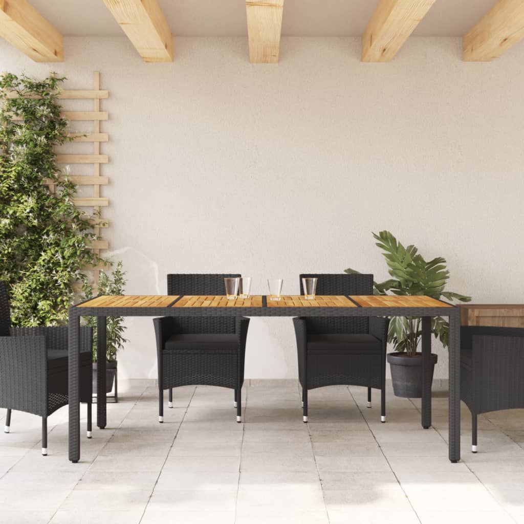 havebord med akacietop 190x90x75 cm polyrattan sort