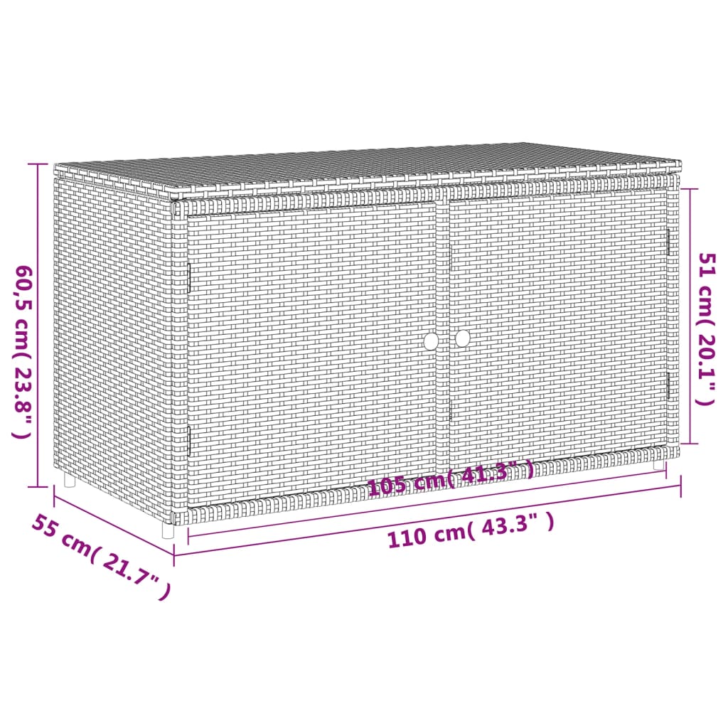 opbevaringsskab til haven 110x55x60,5 cm polyrattan grå