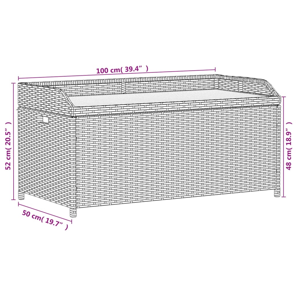 opbevaringsbænk 100x50x52 cm polyrattan og akacietræ sort