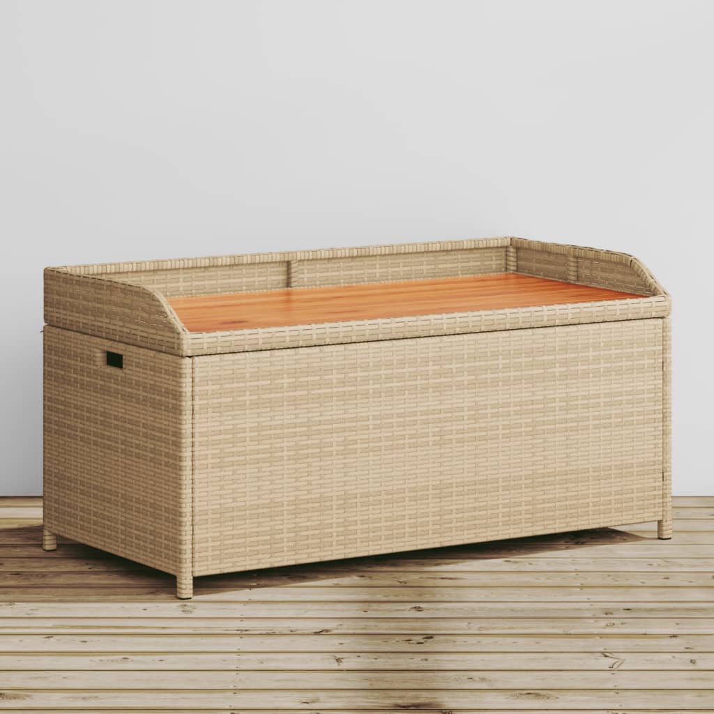 opbevaringsbænk 100x50x52 cm polyrattan og akacietræ beige