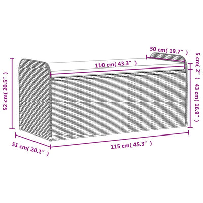 opbevaringsbænk med hynde 115x51x52 cm polyrattan grå