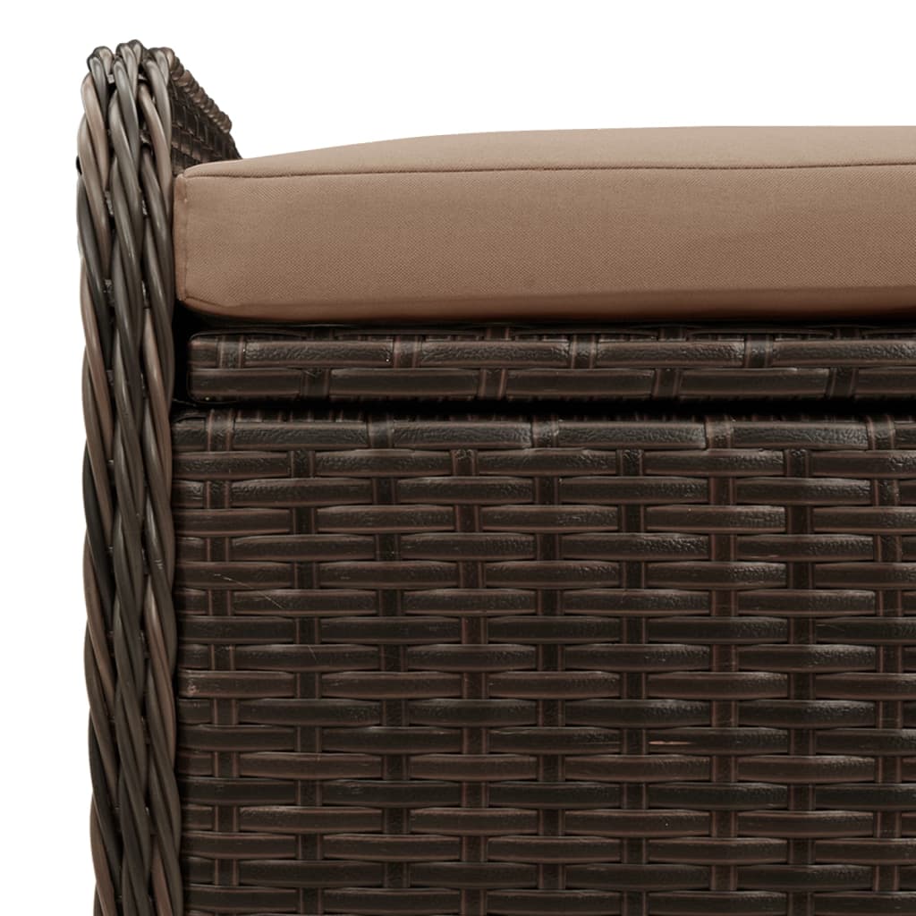 opbevaringsbænk med hynde 115x51x52 cm polyrattan brun