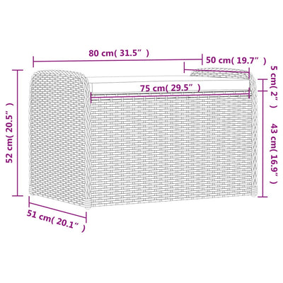 opbevaringsbænk med hynde 80x51x52 cm polyrattan sort