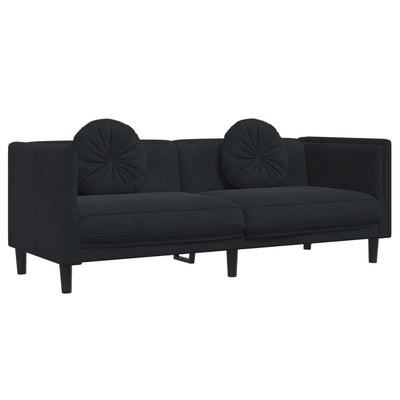 sofasæt 3 dele med puder velour sort