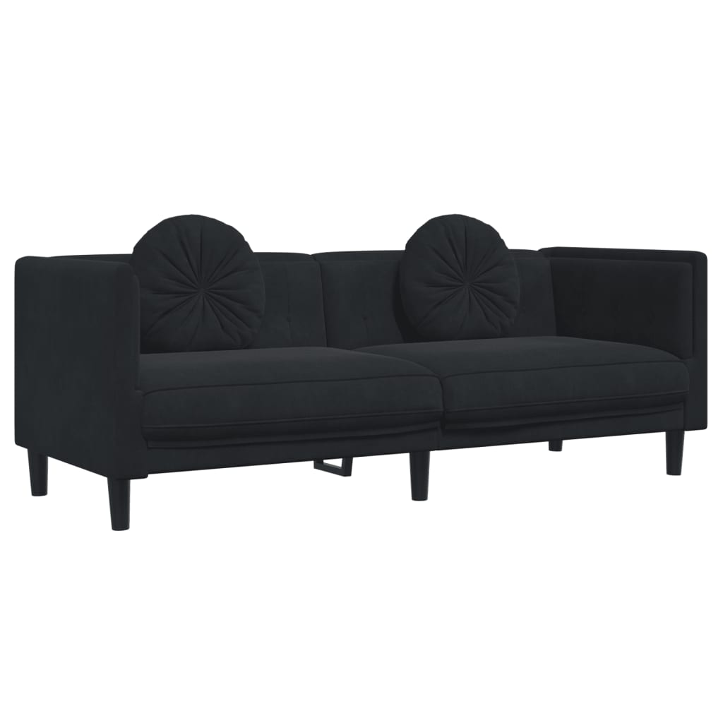 sofasæt 2 dele med puder velour sort