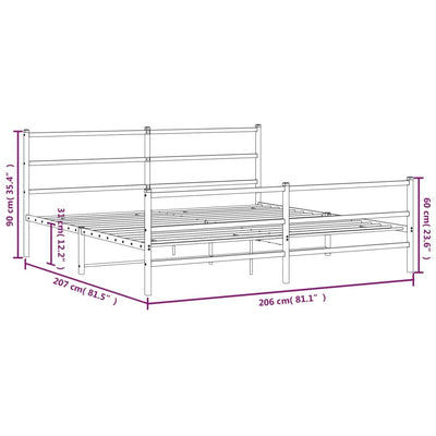 sengeramme med sengegavl og fodgærde 200x200 cm metal sort