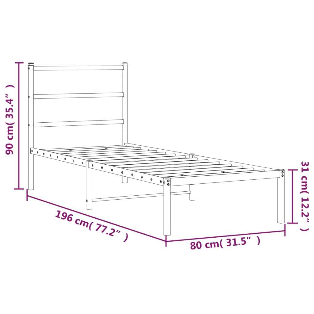 sengeramme uden madras med hovedgærde 75x190 cm hvid