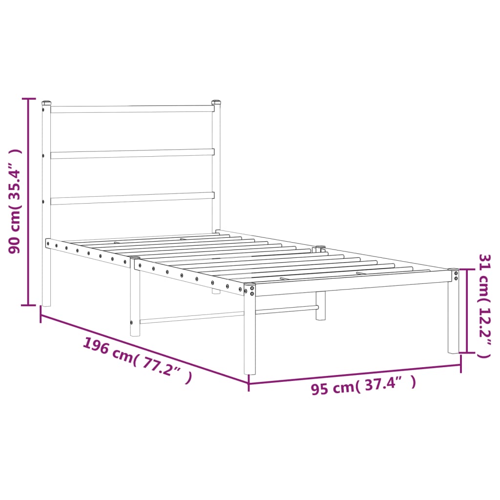 sengeramme med sengegavl 90x190 cm metal hvid