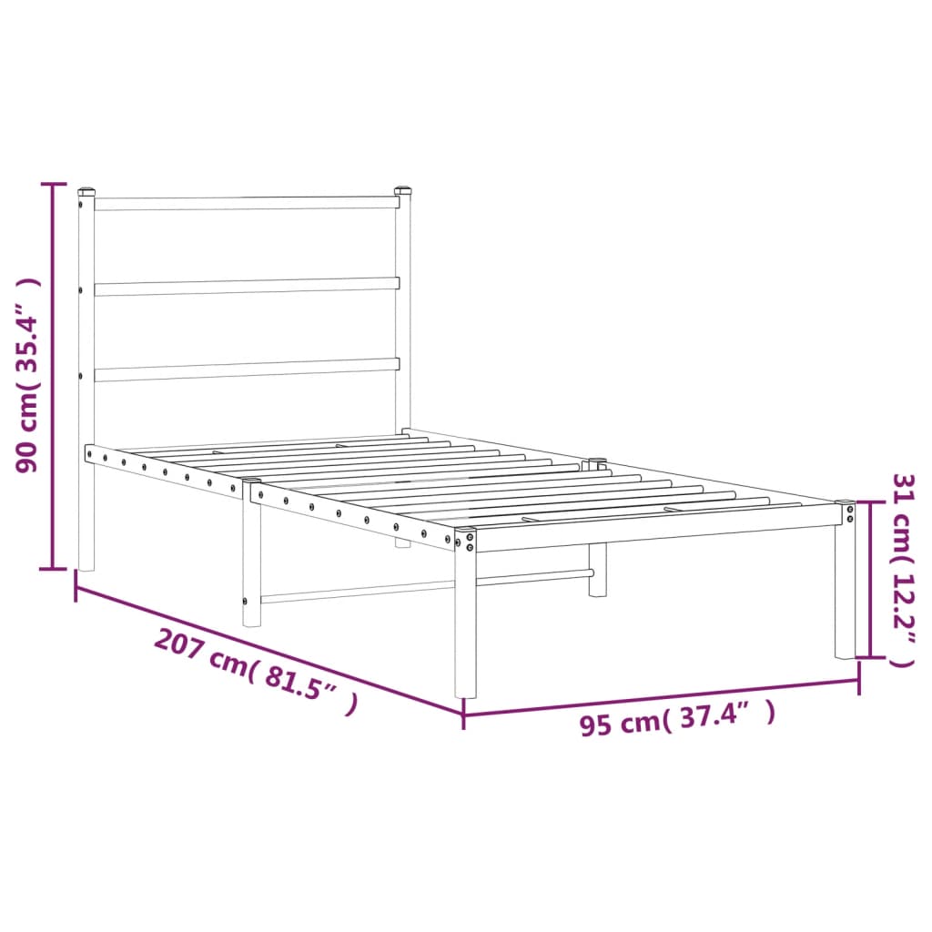 sengeramme med sengegavl 90x200 cm metal hvid