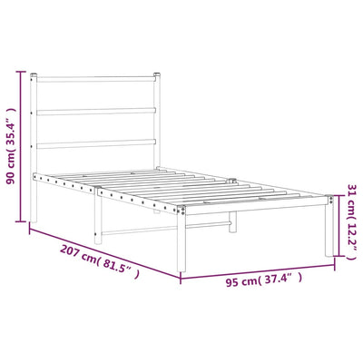 sengeramme med sengegavl 90x200 cm metal hvid