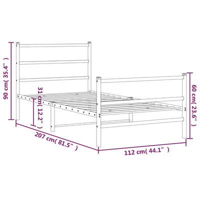 sengeramme med sengegavl og fodgærde 107x203 cm metal hvid