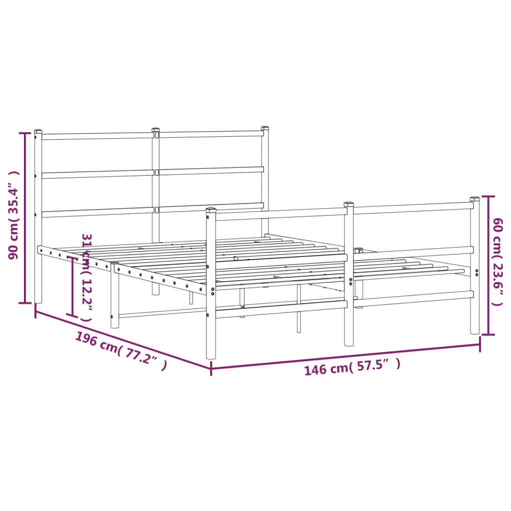 sengeramme med sengegavl og fodgærde 140x190 cm metal hvid