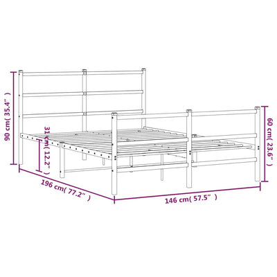 sengeramme med sengegavl og fodgærde 140x190 cm metal hvid