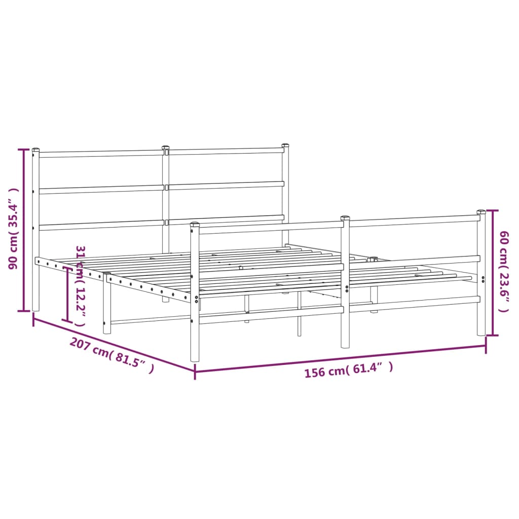 sengeramme med sengegavl og fodgærde 150x200 cm metal hvid