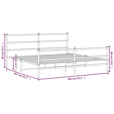 sengeramme med sengegavl og fodgærde 200x200 cm metal hvid