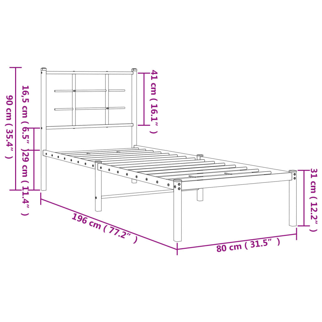 sengeramme med sengegavl 75x190 cm metal sort