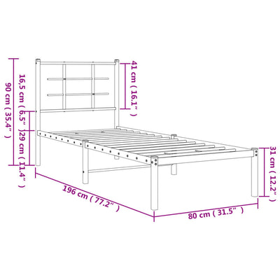 sengeramme med sengegavl 75x190 cm metal sort