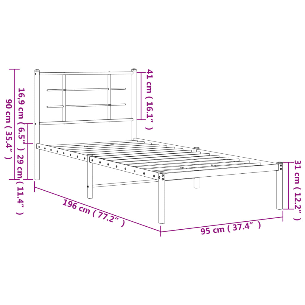 sengeramme med sengegavl 90x190 cm metal sort