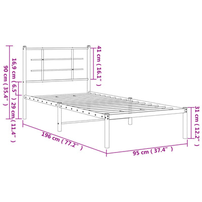 sengeramme med sengegavl 90x190 cm metal sort