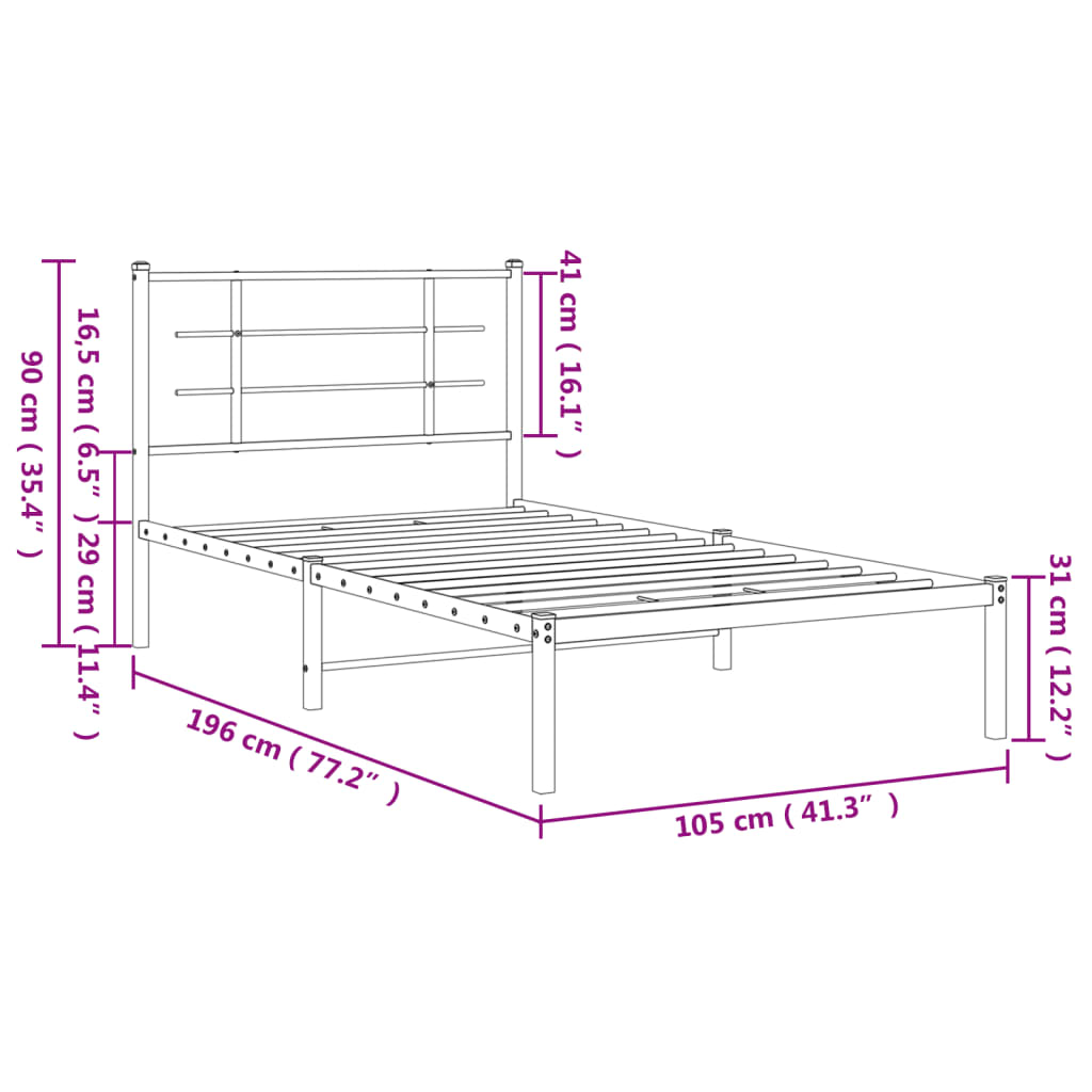 sengeramme med sengegavl 100x190 cm metal sort