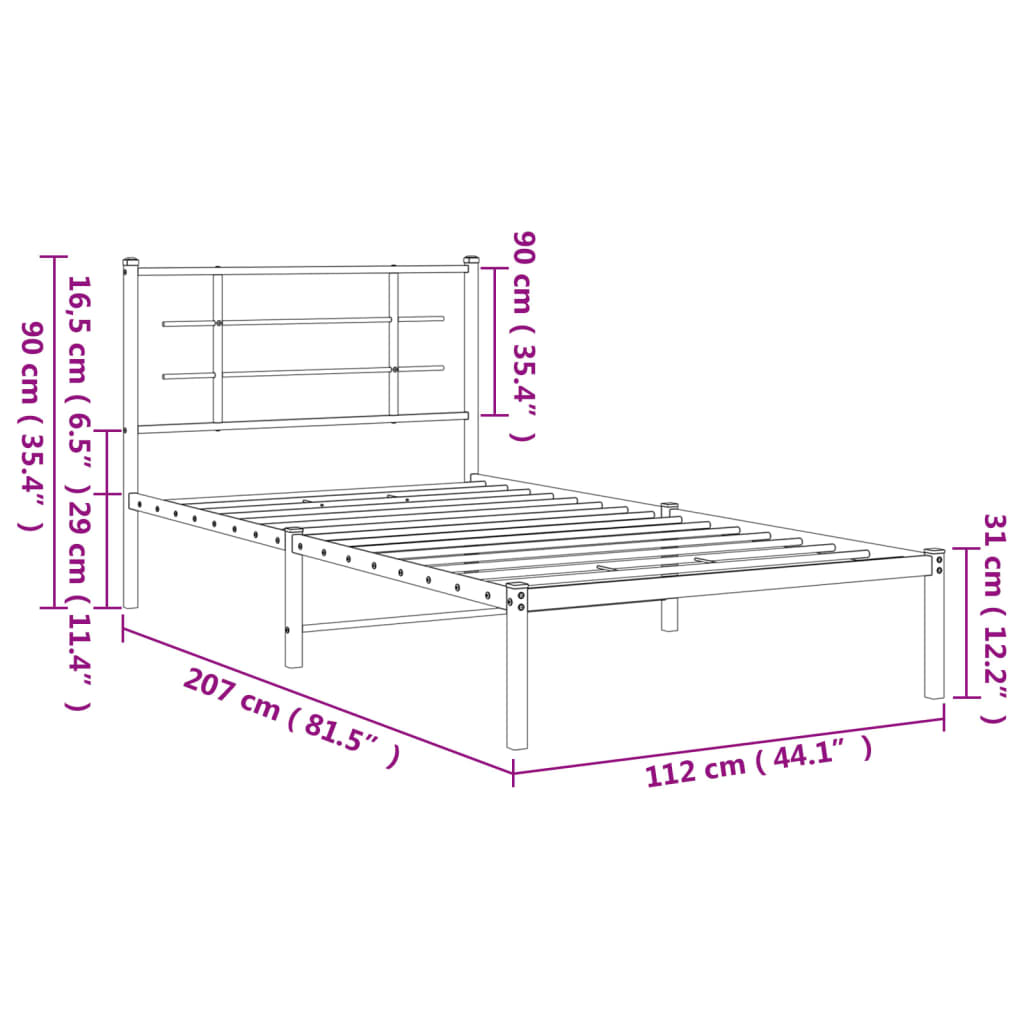 sengeramme med sengegavl 107x203 cm metal sort