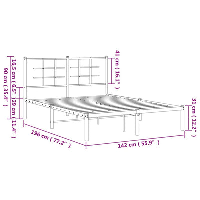 sengeramme med sengegavl 135x190 cm metal sort