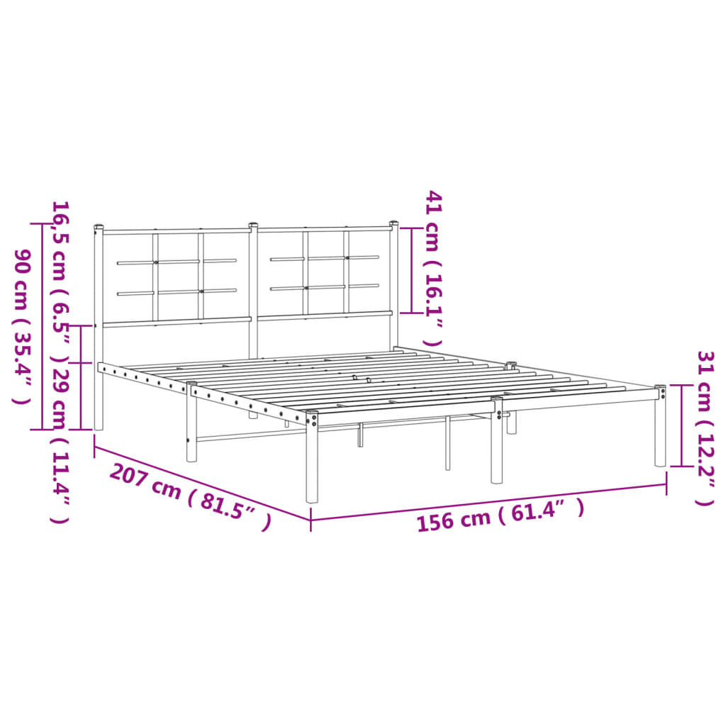 sengeramme med sengegavl 150x200 cm metal sort