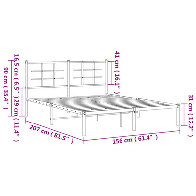 sengeramme med sengegavl 150x200 cm metal sort