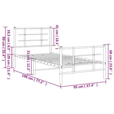 sengeramme med sengegavl og fodgærde 90x190 cm metal sort