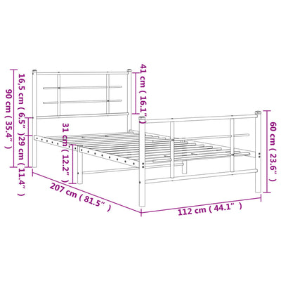 sengeramme med sengegavl og fodgærde 107x203 cm metal sort