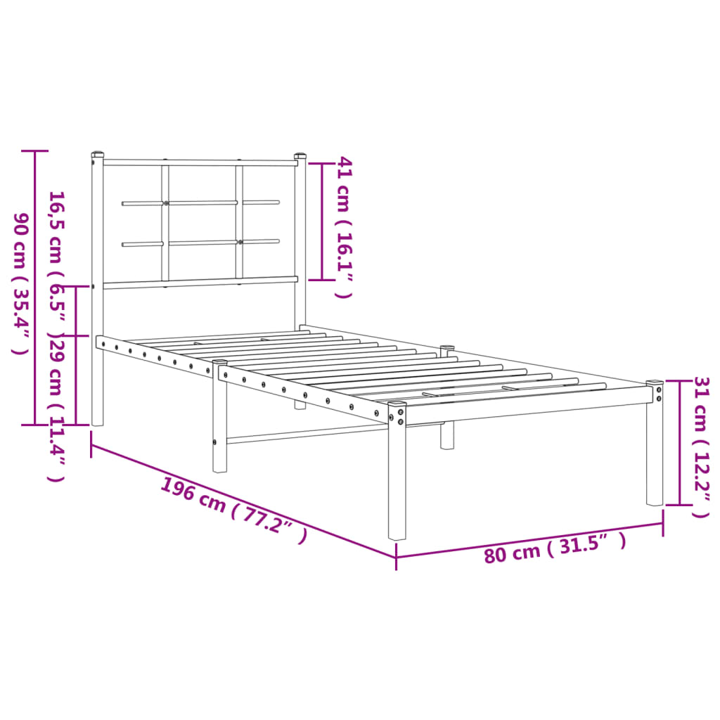 sengeramme uden madras med hovedgærde 75x190 cm hvid