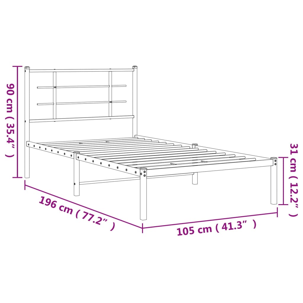 sengeramme med sengegavl 100x190 cm metal hvid