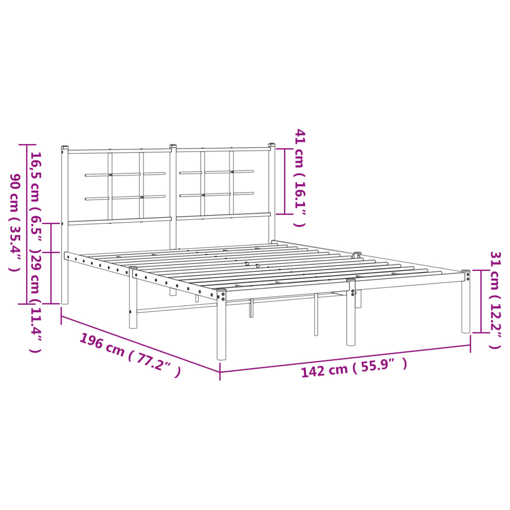 sengeramme med sengegavl 135x190 cm metal hvid