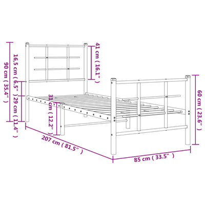 sengeramme med sengegavl og fodgærde 80x200 cm metal hvid