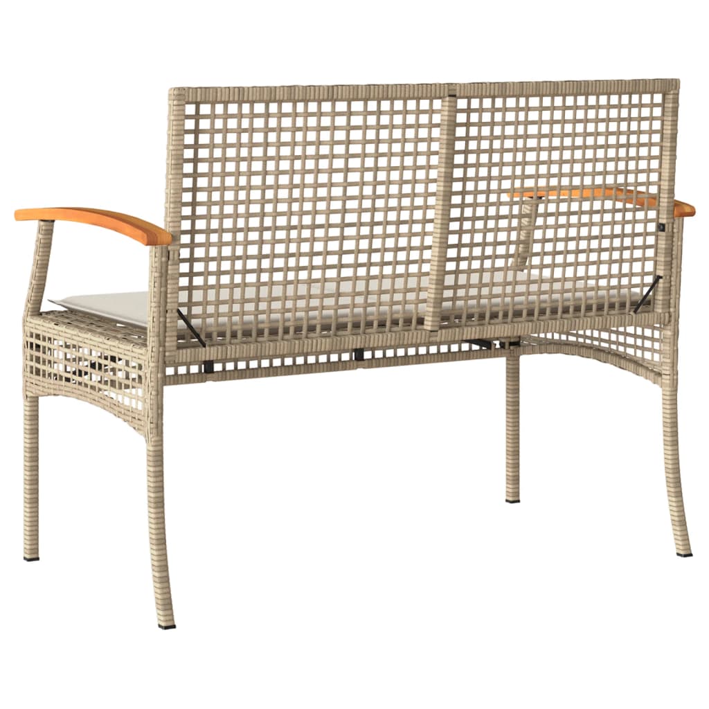 havebænk med hynde polyrattan og akacietræ beige