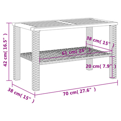 havebord 70x38x42 cm polyrattan og akacietræ sort