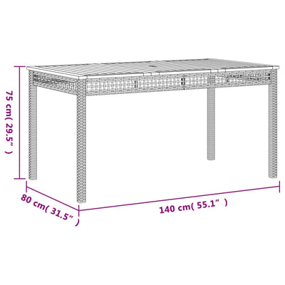 havebord 140x80x75 cm polyrattan og akacietræ sort