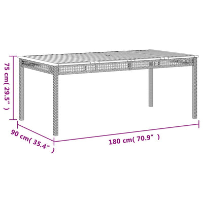 havebord 180x90x75 cm polyrattan og akacietræ beige