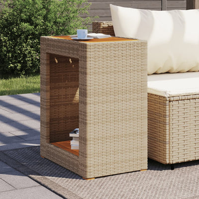 havebord med trætop 60x40x75 cm polyrattan beige